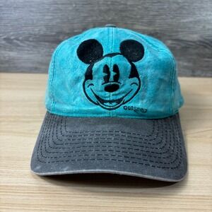 VINTAGE Disney Hat Cap Snap Back Blue Teal Mickey Mouse Vintage Wash 90s